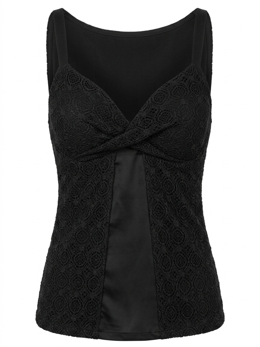 Black Lace Twist-Front Swim Chemise